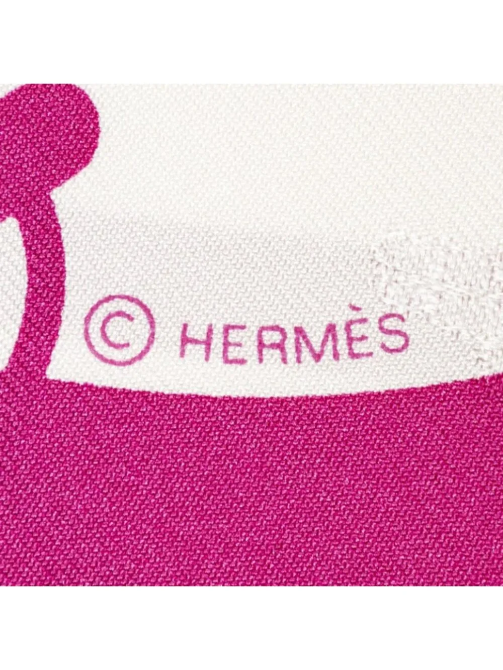 Hermes Scarf Fuchsia White 100% Jacquard Silk